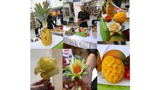 2019-03-22 - Semaine Gastronomique Touraine-Vietnam - Démonstration sculpture sur fruits et légumes - Halles de Tours